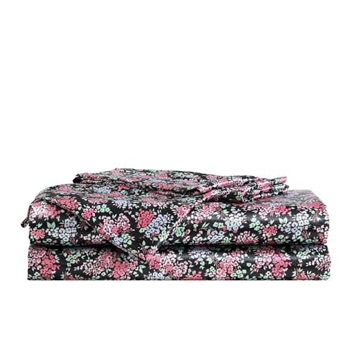 Betsey Johnson - Full Bed Sheets, Satin Bedding Set with Matching Pillowcases, Wrinkle & Fade Resistant, Silky Smooth for Healthy Hair (Confetti Floral Pink)