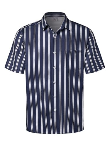 Hardaddy Men's Striped Shirts Casual Short Sleeve Button Down Summer Hawaiian Shirts Purplish Blue 3XL