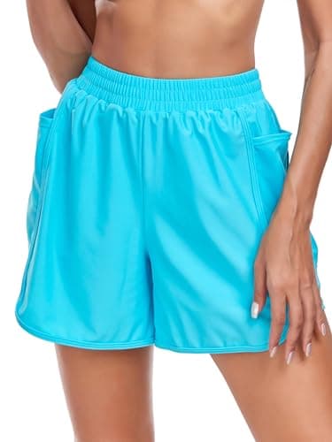 Colloyes Women's 5" High Waisted Board Shorts UPF 50+ Sky Blue Size Small