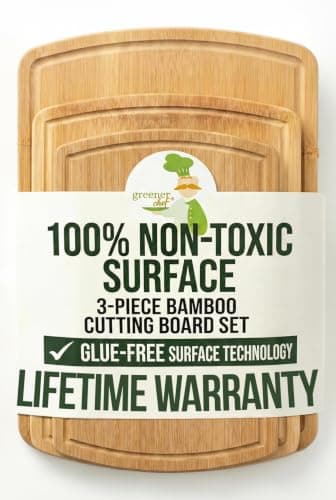 Greener Chef Luxury Bamboo Cutting Board Set of 3 with Glue-Free Surface Technology - Extra Spacious Wood Cutting Boards for Kitchen and XL Chopping Board Set - Replacements for Life