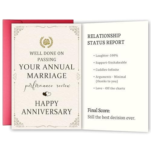 YIWANSIN Funny Anniversary Card for Husband Wife, Romantic Love Card for Him Her, Anniversary Cards Gift for Couple, Humorous Marriage Performance Review Greeting