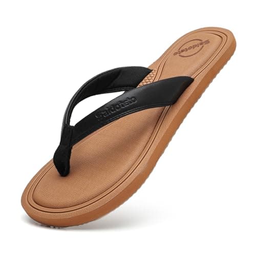 Saidoteto Women's Flip Flops Comfortable Lightweight Slip-On Sandals with Soft Thong Strap, Arch Support, and Quick-Drying, Water-Friendly Design for Summer & Beach. W240411 Black Size 8