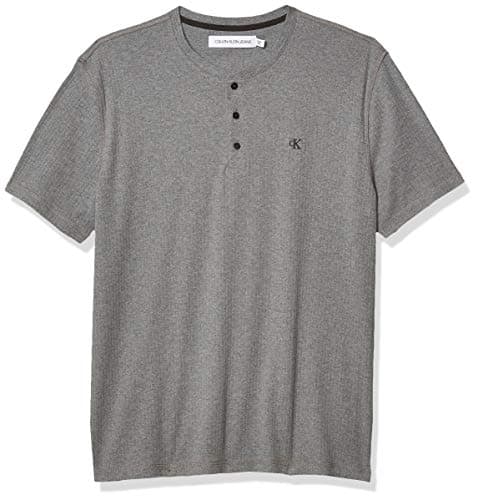 Calvin Klein Short Sleeve Henley Ribbed Logo T-Shirt Medium Grey Heather