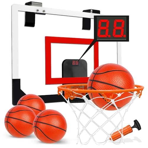 TOY Life Basketball Hoop Indoor with Scoresboard Basketballhoop for Kids Over The Door Mini Hoops for Teens and Adults Door Room Office Goal with 4 Balls