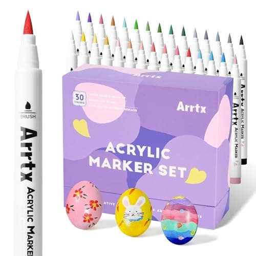 Arrtx 30 Colors Acrylic Paint Pens for Rock Painting, Extra Brush Tip, Water Based Paint Markers for Stone, Glass, Easter Egg, Wood and Fabric Painting-No Toxic,No Odor 30A