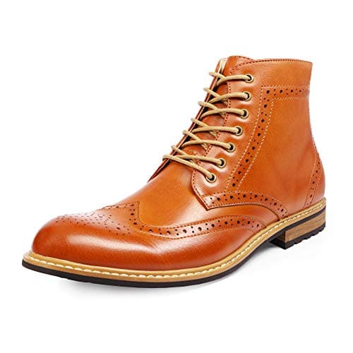 Bruno Marc Men's Dress Ankle Motorcycle Boots,Size 8,Brown,BERGEN-01
