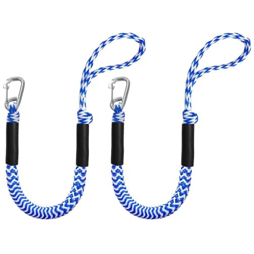 Single Hook Bungee Dock Lines – Adjustable Boat Tie Downs for Pontoon, Jet Ski, PWC, Kayak | Small Cruiser Mooring Lines | 2.5/3/4/7/14ft (2, Blue & White, 2.5 FEET)