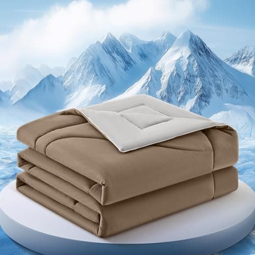FineMay Cooling Comforter Queen Size for Hot Sleepers，80″x90″, Brown