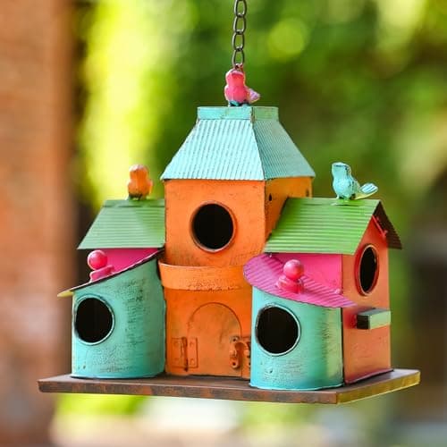 Colorful Metal Bird House for Outside, Hanging Birdhouse with 5-Compartment