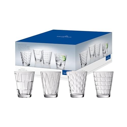 Villeroy & Boch Dressed Up Assorted Design Tumblers (Set of 4), 10.5 oz Capacity, Clear