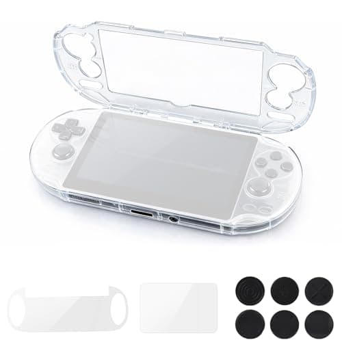 Clear Crystal Hard Shell Case Set for Vita 1000 PCH-1000 Game Console, Clear Protective Case with Tempered Glass Protective Films & Joystick Caps for Retro Game Enthusiasts