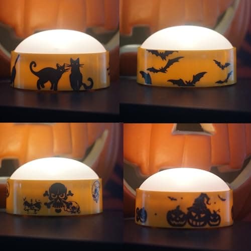 4 Halloween Battery LED Jack-O-Lantern Pumpkin Lights with Remote Decals
