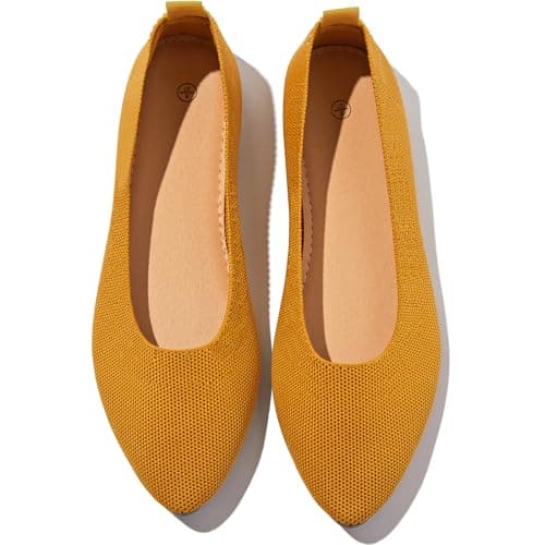 Women's Flats Shoes Pointed Toe Flats Comfortable Slip on Shoes Flat Dress Shoes Black Ballet Flats for Women(Yellow.us5)