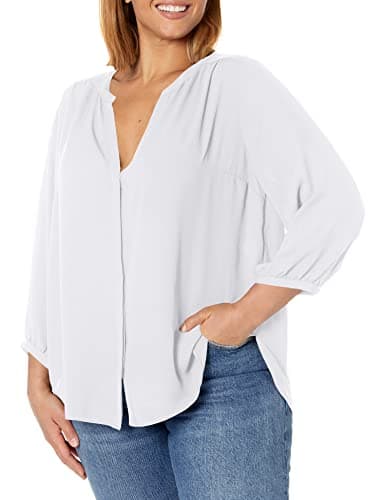 NYDJ Women's Plus Size Three-Quarter Sleeve Pintuck Blouse | Classic Lightweight Top, Optic White, 2X