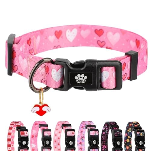 TENICER Valentine's Day Dog Collar, Cute Red Pink Heart Pet Collars for Puppy Small Medium Large Boy Girl Dogs-XS