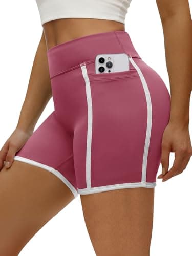 Aoysky Womens Buttery Soft Workout Biker Shorts with Pockets Spandex High Waisted Athletic Running Yoga Shorts Dark Pink