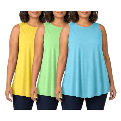 3 Pack Plus Size Tank Tops for Women (M, Yellow/Light Blue/Green)