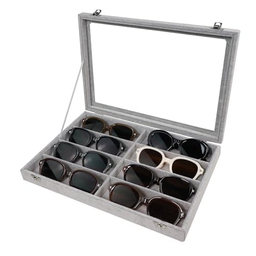 Wudygirl Velvet Jewelry Sunglass Organizer with Lid, 13.7x9.4 Inch Gray
