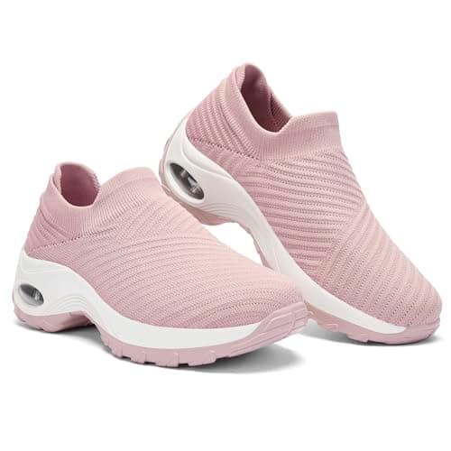 Slow Man Women Walking Shoes Sock Sneakers Non Slip Nurse Shoes for Women Air Cushion Mesh Casual Work Shoes Dark Pink 9