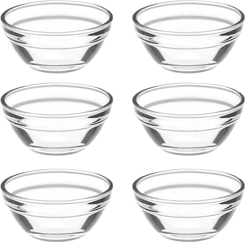 DOITOOL Set of 6 Glass Bowls, 2. 3 x 1. 1 inch Mini Prep Bowls, Stackable Glass Serving for Dessert, Kitchen Prep, Dips, Salad, Candy Dishes