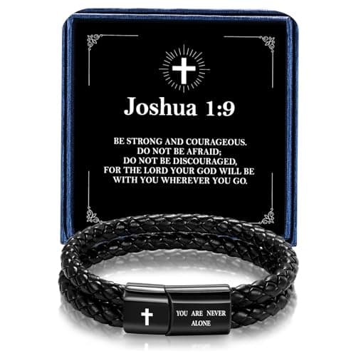 Alissl Men's Leather Bracelet with Cross Bible Verse, Double Layer Black Genuine Leather Bracelet for Men, Christian Religious Baptism Easter Gift for Men Dad Husband Boyfriend Grandson Son