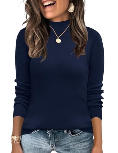 LOMON Turtleneck Sweater Women Long Sleeve Dressy Casual Pullover Knitted Sweaters Fall Winter Ladies Lightweight Base Layer Tops Navy Blue
