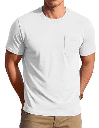 MAGCOMSEN Mens Pocket Tee Shirts Sun Protection Cooling Summer Tee Crewneck Short Sleeve Lightweight Moisture Wicking T Shirt White S