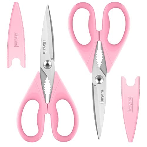 iBayam Pink Kitchen Scissors All Purpose Heavy Duty & Comfort Grip & Cover