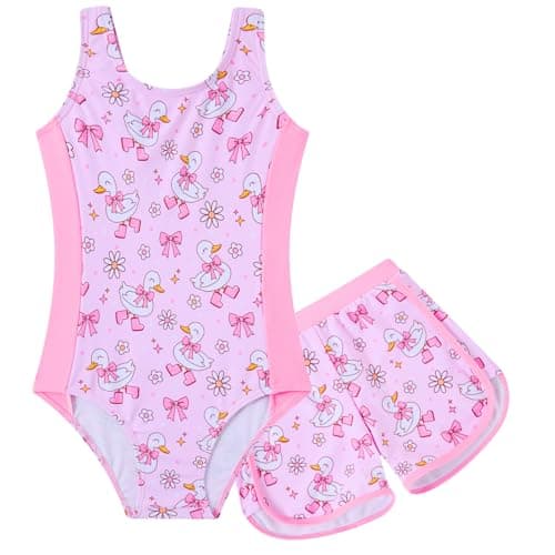 TUONROAD Girls Swimsuit Size 4 5 Little Kids Pink Cute Animal Graphic Bathing Suits for Girls 4t 5t Lightweight Tie-Dyed Sleeveless Girl's Swimwear for Summer Holiday