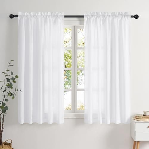 NICETOWN Pure White Privacy Sheer Curtains 52 x 63 Inches 2 Panels, Light Filtering Window Treatments for Bedroom, Non-See-Through Drapes, Rod Pocket Top Heavyweight Luxury Drape