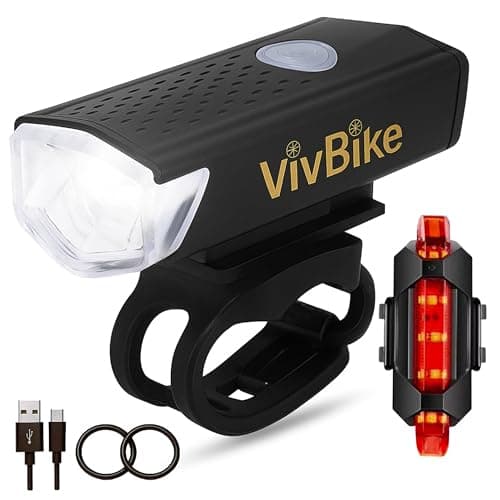VivBike Rechargeable Bicycle Lights Set for Daily Use, LED Front Light and Rear Light, USB Mini Rechargeable, IPX4 Waterproof, Easy Mount | A HerTime2 Brand