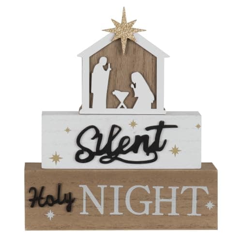 Nativity Sets for Christmas Indoor, MEETYAMOR Large Size 3-Layered Nativity Scene Wooden Block Silent Night Holy Night Sign Decor,Christmas Decorations Indoor for Home, Mantle, Table