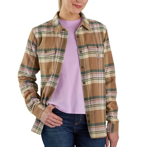 Carhartt Women's Tencel™ Fiber Series Relaxed Fit Long-Sleeve Flannel Shirt, Flaxseed, 2X