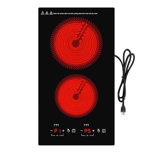 Electric Cooktop 2 Burners 2100W, 110v-120v Electric Stove Top 12 inch, Countertop & Built-in Cooktop, 20 Temperature 9 Power Levels, Child Lock, Timer, Over-Heat Protection