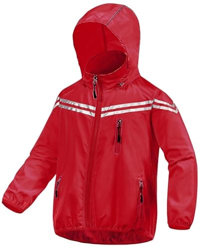 CREATMO US Boys Rain Jacket Girls Light Weight Kids Raincoat Poncho Boy Clothes Waterproof Hooded Raincoats Outdoor Windbreaker Red 4-5