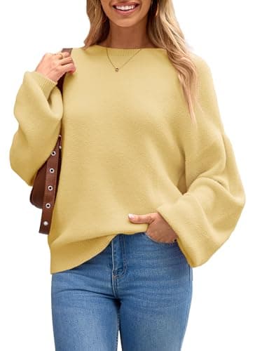 Arach&Cloz Women Fall Winter Fashion Wool Blend Oversized Fuzzy Sweater 2025 Long Puff Sleeve Casual Pullover Tops Trendy Loose Fit Outfits Yellow S