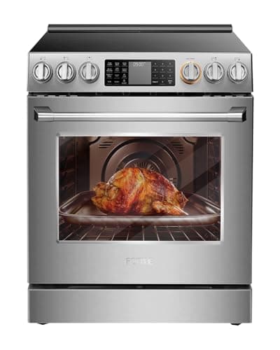 FOTILE RES30552 Stainless Steel 30" Slide-In Electric Range with True Convection and Air Fry, 5-Burner Stove, 5.7 Cu. Ft. Oven, Self-Cleaning Mode, FreshBake Feature, and Easy-Touch Controls