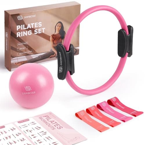 LIONSCOOL Pilates Ring Set 14" Magic Circle, 9" Mini Ball, Resistance Bands