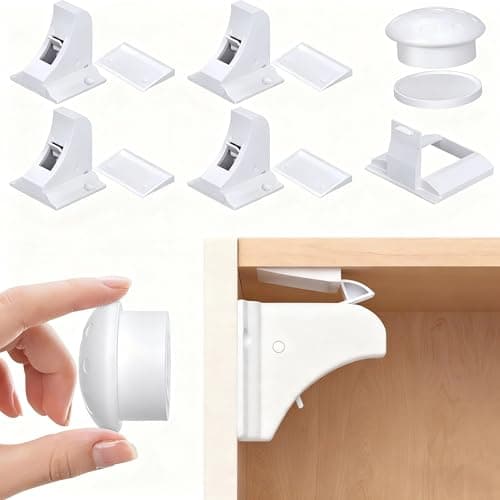 Child Safety Magnetic Cabinet Locks 4 Pack+ Key-AOSITE Baby Proofing Magnetic Drawer Locks for Kitchen with Adhesive No Drilling or Screws Fixed, Baby Safety Cabinet Locks