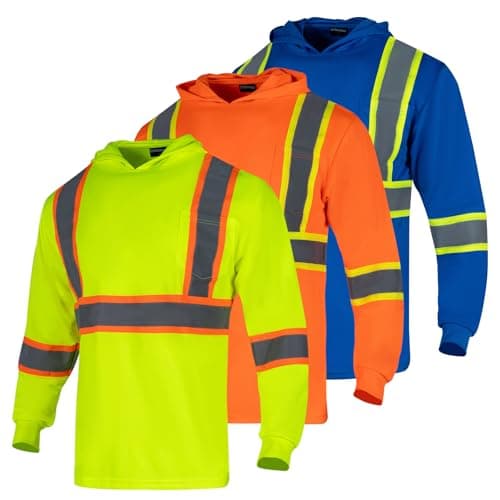 Drizomo High Visibility Safety Shirts for Men with Hood Reflective Long Sleeve Shirt ANSI Class 2 Construction Work T Shirt