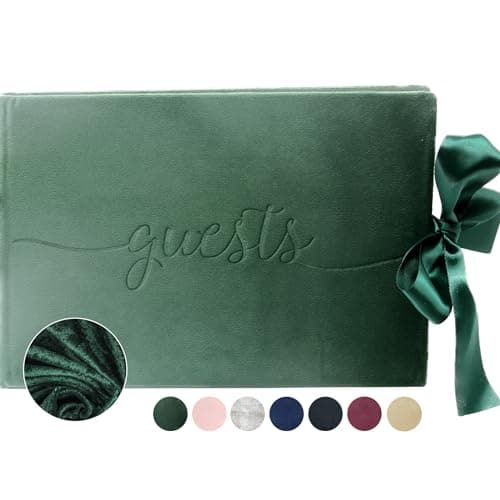 Rosh Pinnah Luxury Velvet Guest Book (100 Pages) - Sign-in Registry Guestbook & Keepsake & Polaroid Photo Book Scrapbook – Velvet Hard Cover with Satin Ribbon - 7” x 10"
