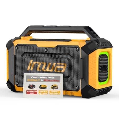 Inwa Jobsite Bluetooth Speakers Compatible with DeWalt 20V/FLEXVOLT & Milwaukee M18 Battery, 60W Portable Outdoor Wireless Boombox w/Bass, RGB Lights, Loud Speaker for Worksite/Workshop/Garage(Golden)