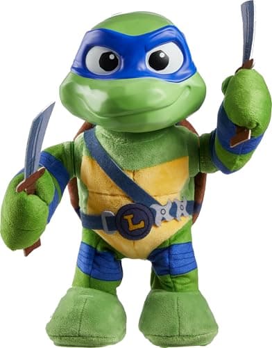 Mattel Teenage Mutant Ninja Turtles: Mutant Mayhem Leonardo Plush Toy with Action & 20+ Sounds, 11-inch Soft Doll with Vinyl Head