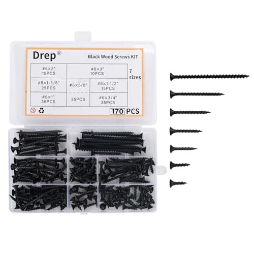 170-Piece Screw Assortment Kit, Multi-Size Phillips Flat Head Black Wood Screws for Home Repair and Furniture Assembly