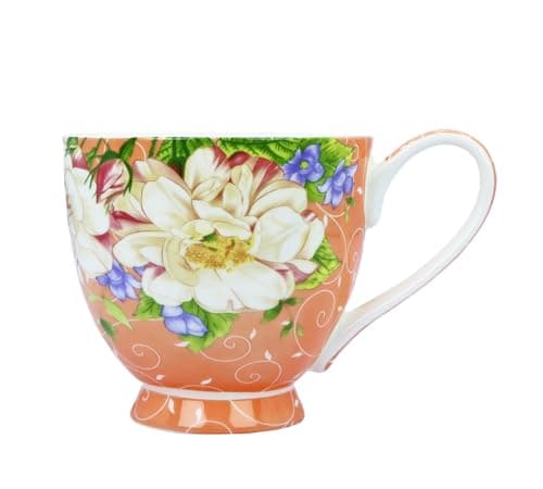 16oz Bone China Floral Coffee Mugs,Large Floral Tea Cup for Holiday Present