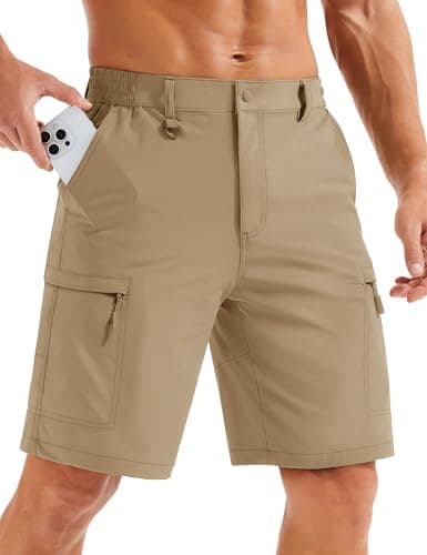 MAGCOMSEN Shorts for Men Lightweight Quick Dry Cargo Shorts with Pockets for Hiking Golf Fishing Workout Travel Khaki, 32