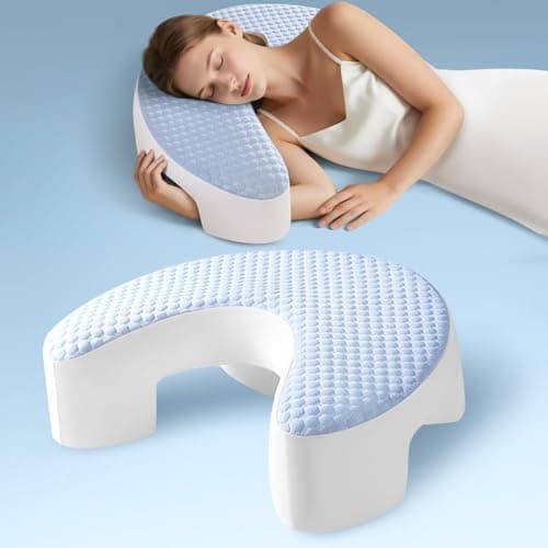 Baigee Side Sleeper Pillow for Adults with Arm Hole – Pillow for Side Sleepers to Improve Breathing, Relieve Neck, Shoulder and Knee Pain, Reduce Facial Compression (Blue,17"x21")