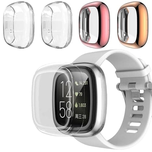 Kimiyaki 4 Pack Soft TPU Screen Protector Case for Fitbit Versa 3/Sense