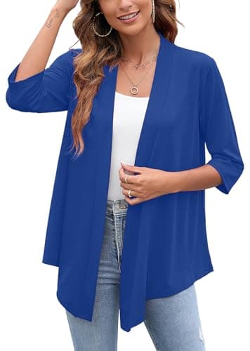 Heymoments Cardigan for Women Blue XX-Large Draped Open-Front 3/4 Sleeve Lightweight Casual Soft Drape Summer Fall Kimonos Cardigans