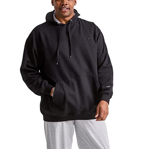 Champion Men's Pullover Fleece Hoodie, Standard Fit, Midweight, C Logo, Available in Regular and Big & Tall, Black, Small